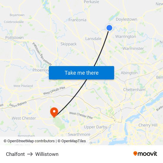 Chalfont to Willistown map