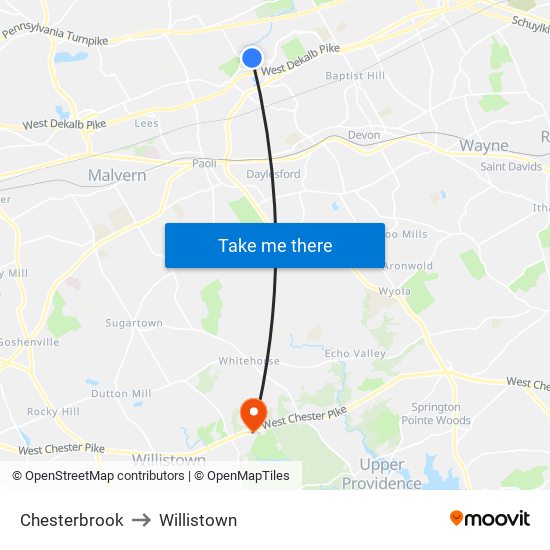 Chesterbrook to Willistown map