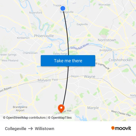 Collegeville to Willistown map