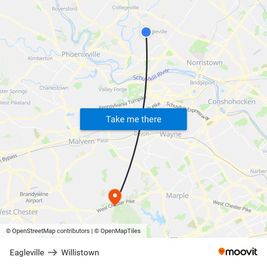 Eagleville to Willistown map