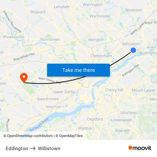 Eddington to Willistown map