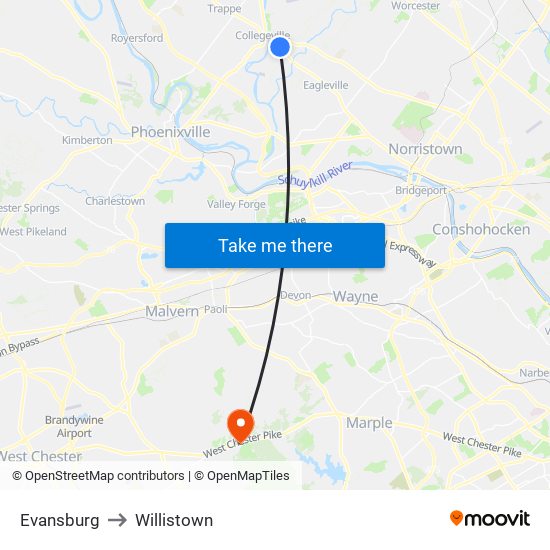 Evansburg to Willistown map