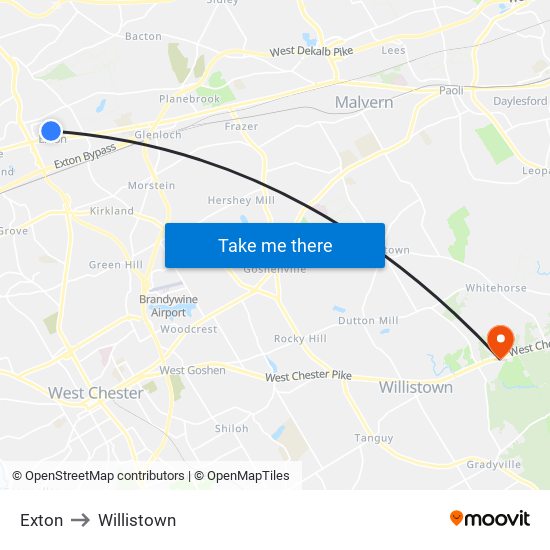 Exton to Willistown map