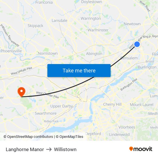 Langhorne Manor to Willistown map