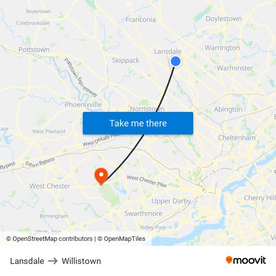 Lansdale to Willistown map