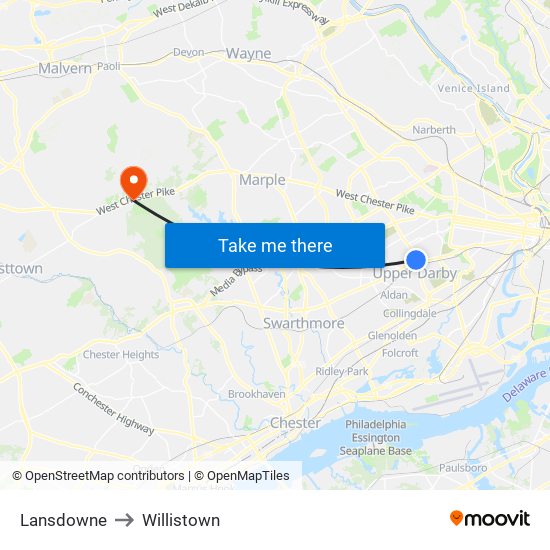 Lansdowne to Willistown map