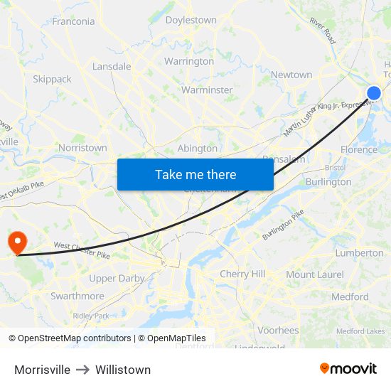 Morrisville to Willistown map