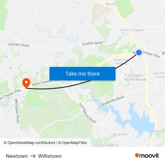 Newtown to Willistown map