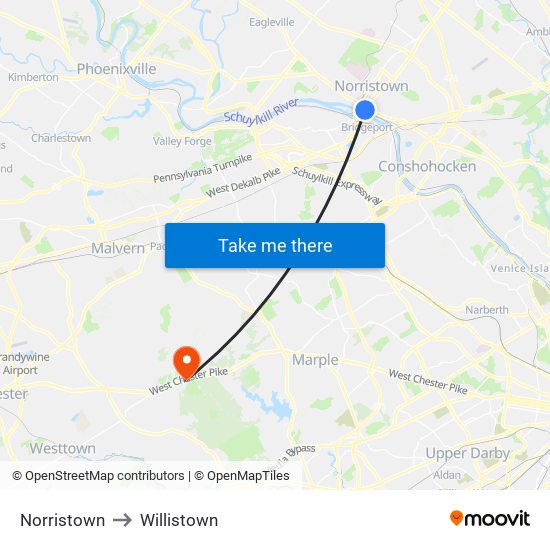 Norristown to Willistown map