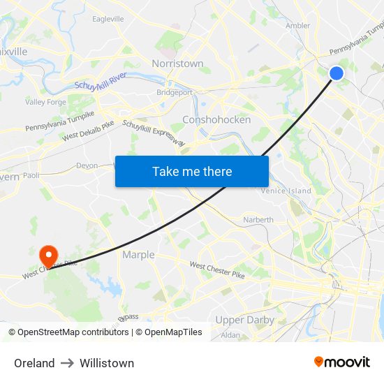 Oreland to Willistown map
