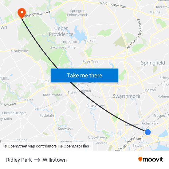 Ridley Park to Willistown map