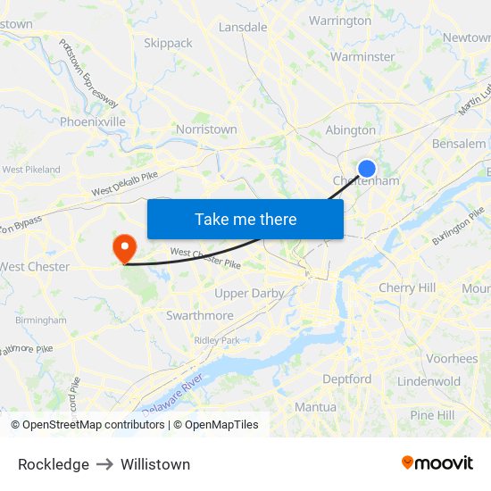 Rockledge to Willistown map