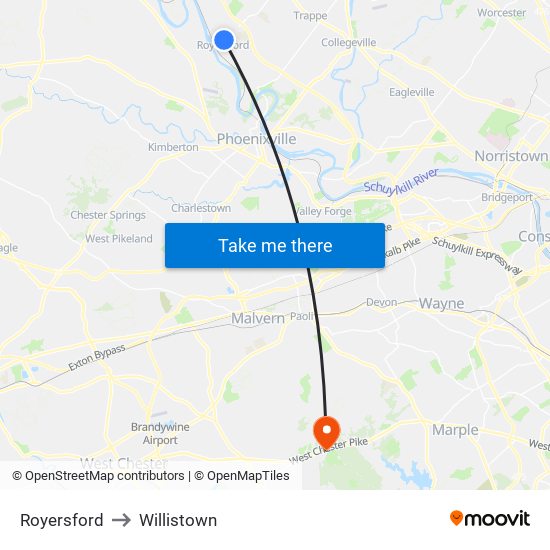 Royersford to Willistown map