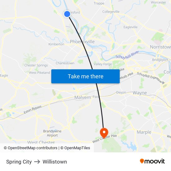 Spring City to Willistown map