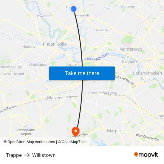 Trappe to Willistown map