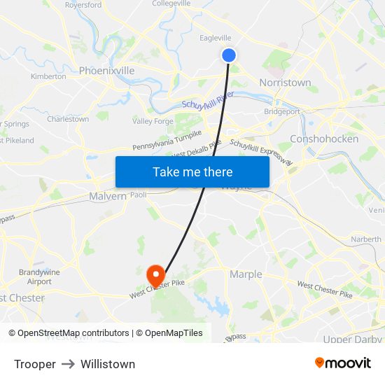 Trooper to Willistown map