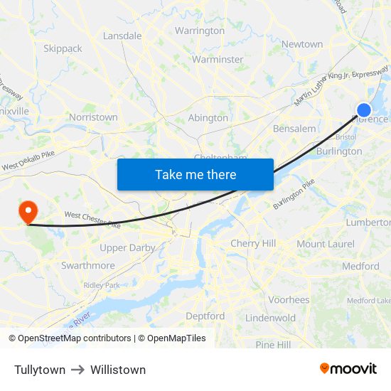 Tullytown to Willistown map