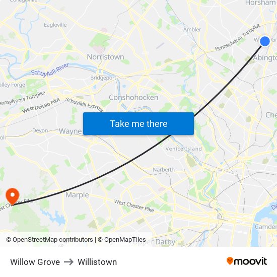 Willow Grove to Willistown map