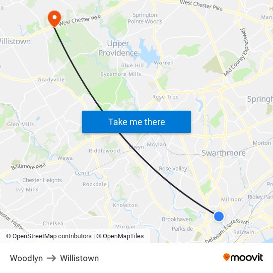 Woodlyn to Willistown map
