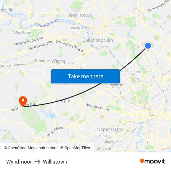 Wyndmoor to Willistown map