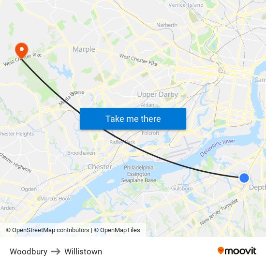 Woodbury to Willistown map