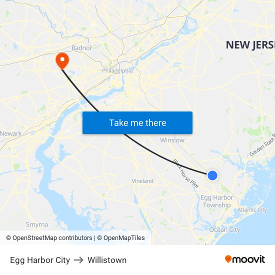 Egg Harbor City to Willistown map