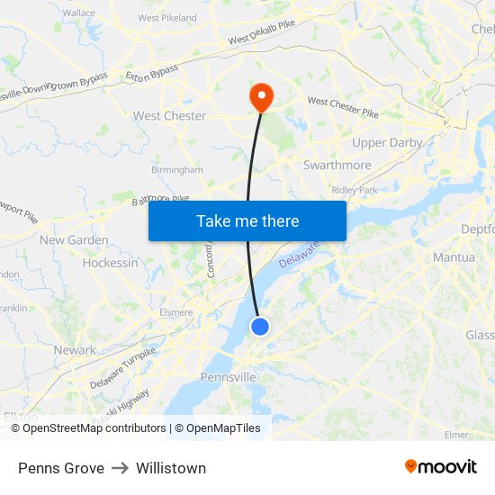 Penns Grove to Willistown map