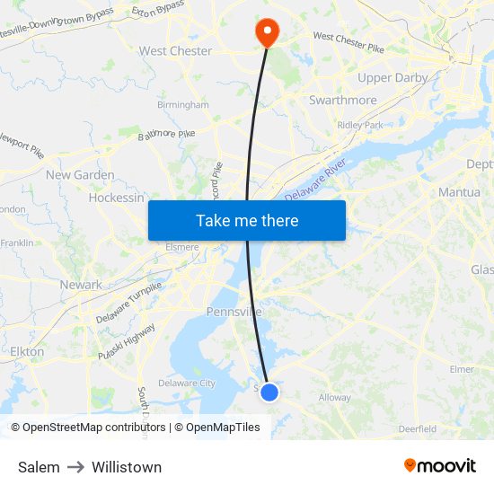 Salem to Willistown map