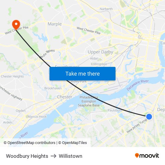 Woodbury Heights to Willistown map