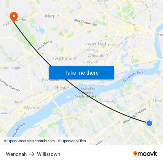 Wenonah to Willistown map