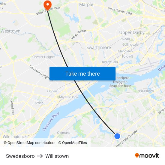 Swedesboro to Willistown map