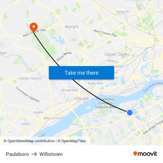 Paulsboro to Willistown map