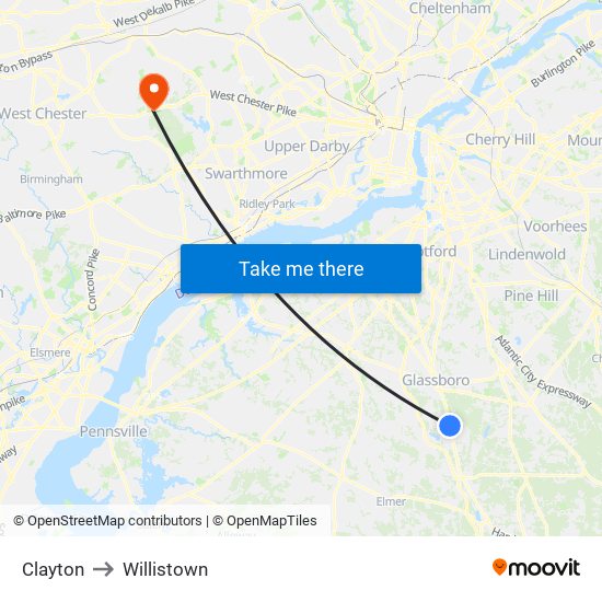 Clayton to Willistown map