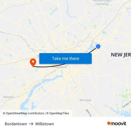 Bordentown to Willistown map