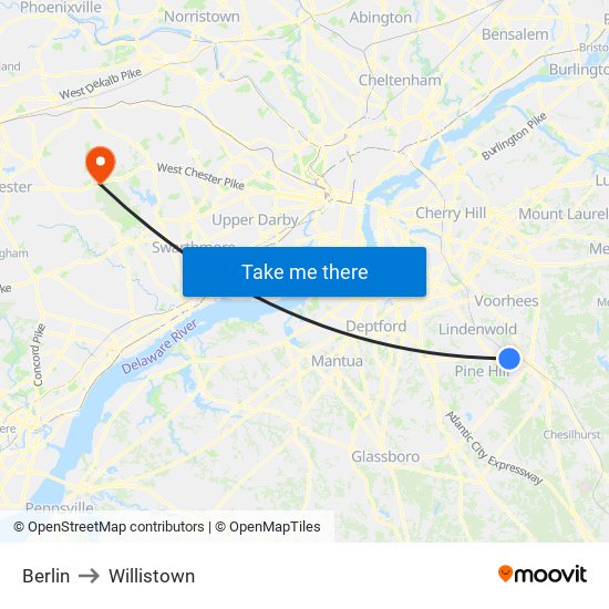 Berlin to Willistown map