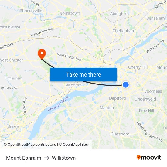 Mount Ephraim to Willistown map