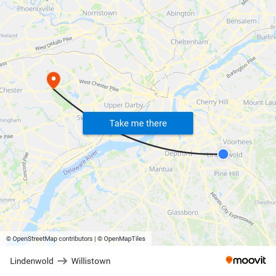 Lindenwold to Willistown map