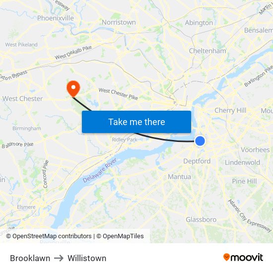 Brooklawn to Willistown map