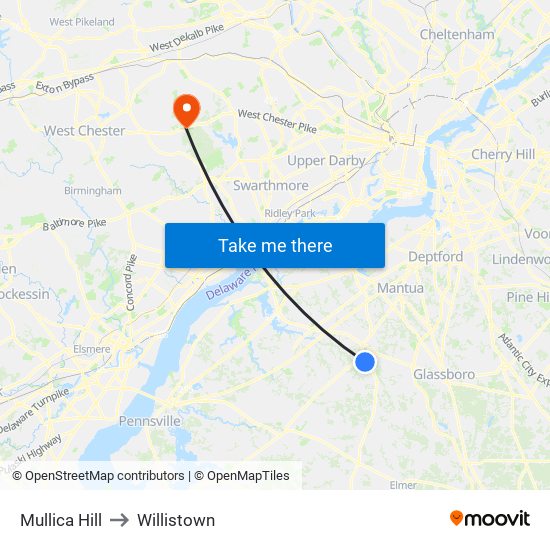Mullica Hill to Willistown map