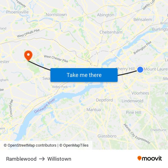 Ramblewood to Willistown map