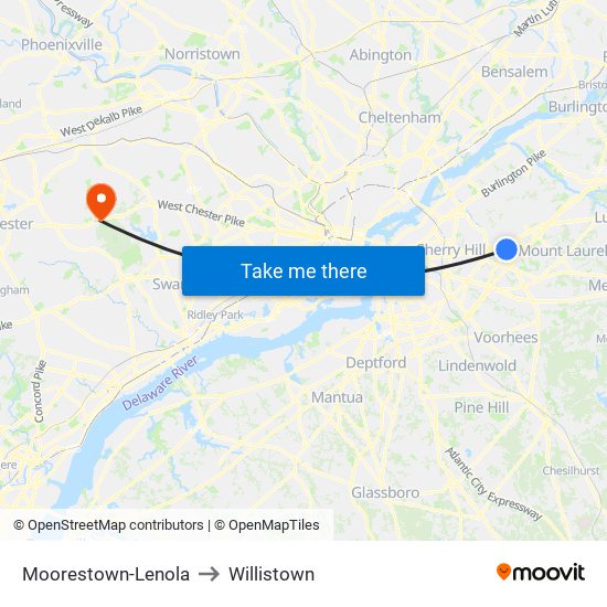 Moorestown-Lenola to Willistown map