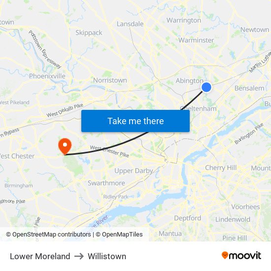 Lower Moreland to Willistown map