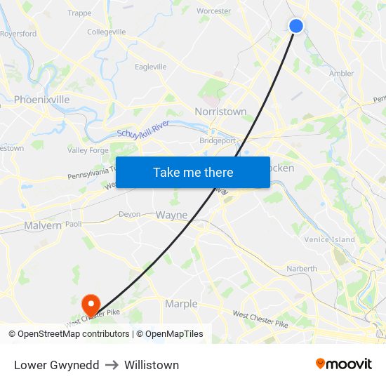 Lower Gwynedd to Willistown map