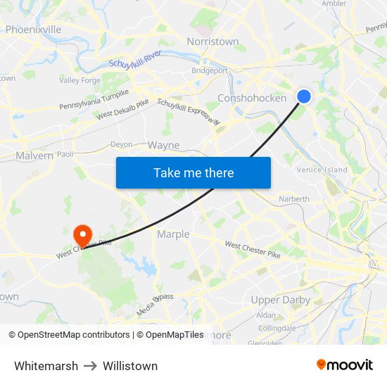 Whitemarsh to Willistown map