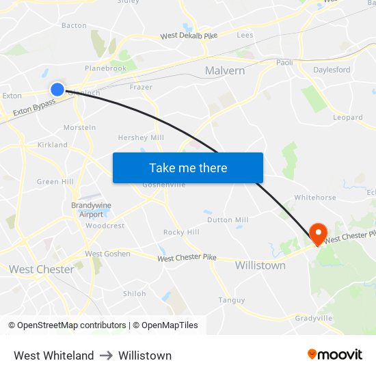 West Whiteland to Willistown map