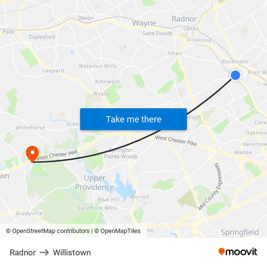 Radnor to Willistown map