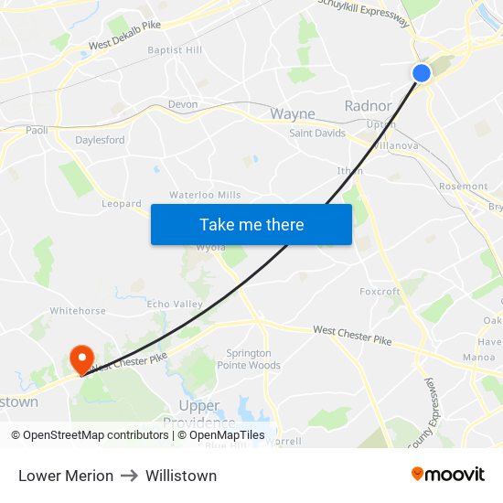 Lower Merion to Willistown map