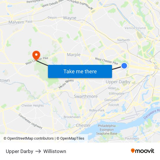 Upper Darby to Willistown map