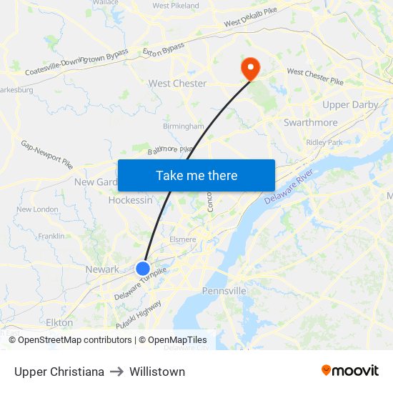 Upper Christiana to Willistown map