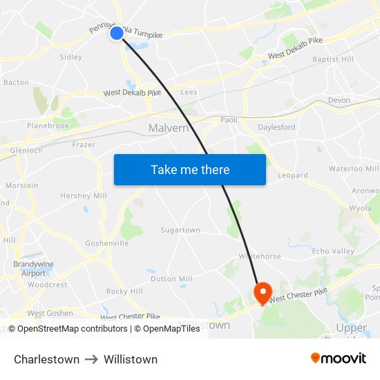 Charlestown to Willistown map